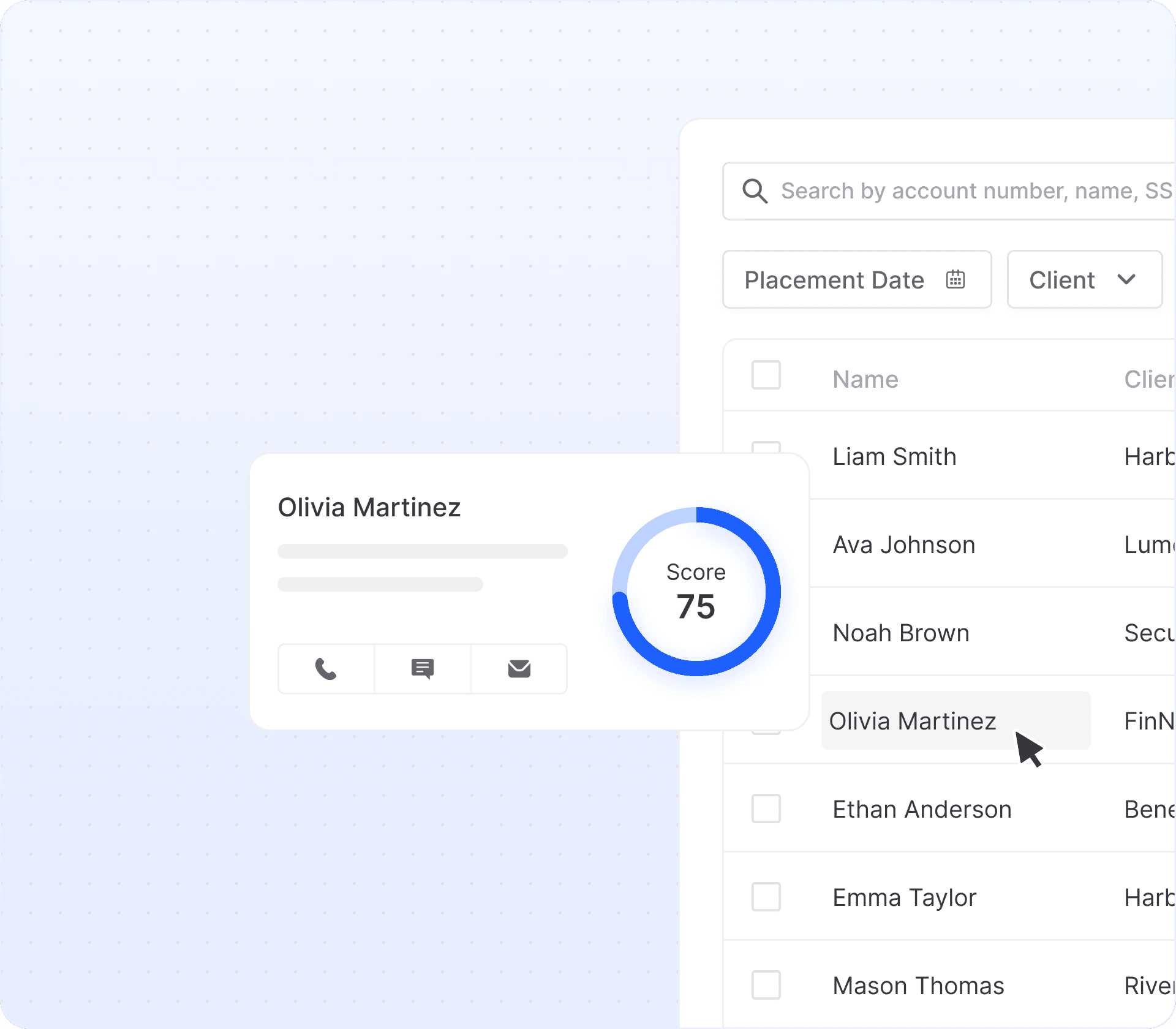 Scoring integration with core CRM system