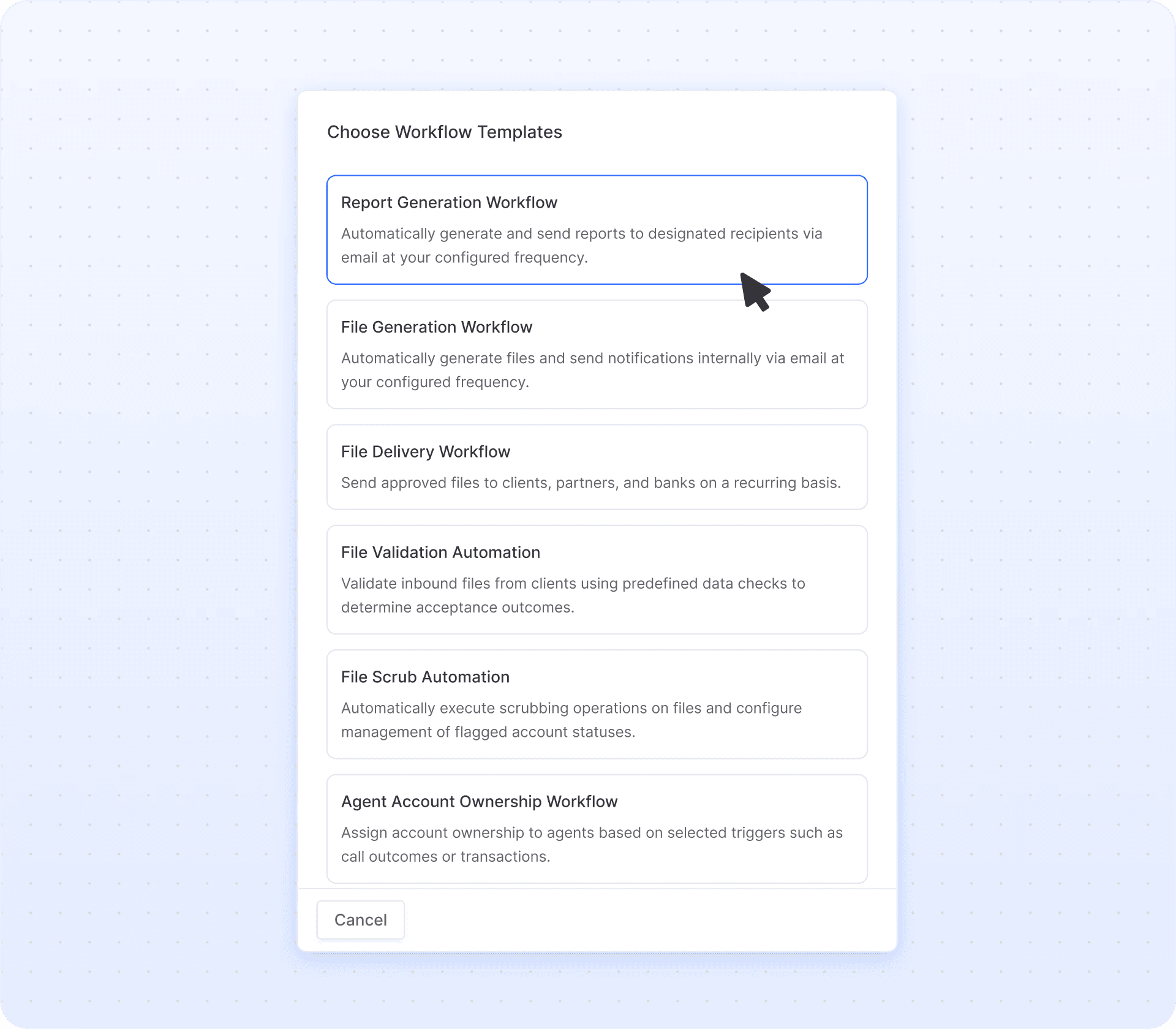 Custom workflow builder interface