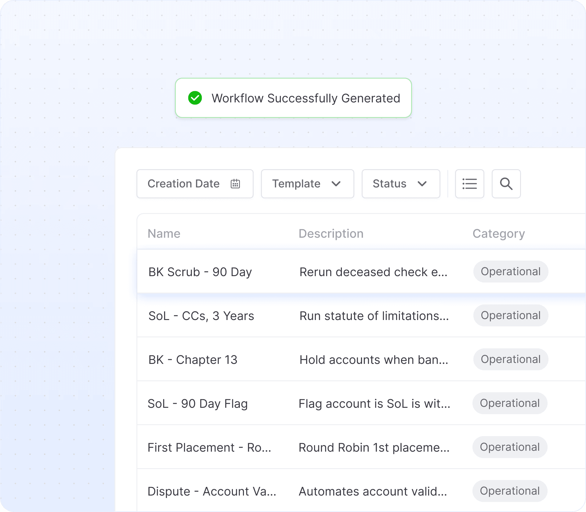 Centralized workflow management table